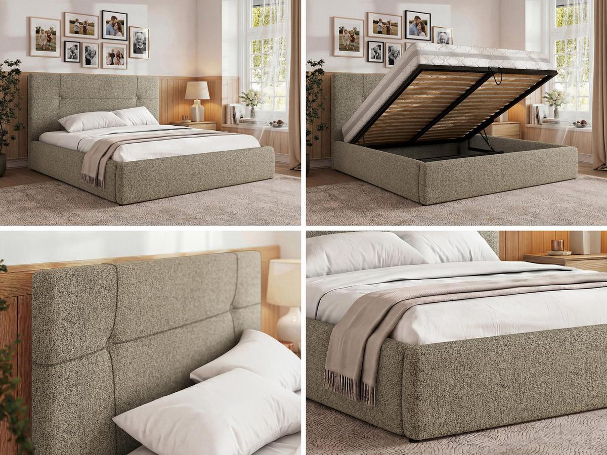 POLSTERBETT CALERIO CLASSIC 200/200 - Taupe Stukture - Matratze Multipocket - Taupe/Schwarz, Kunststoff/Textil (200/200cm) - MKS
