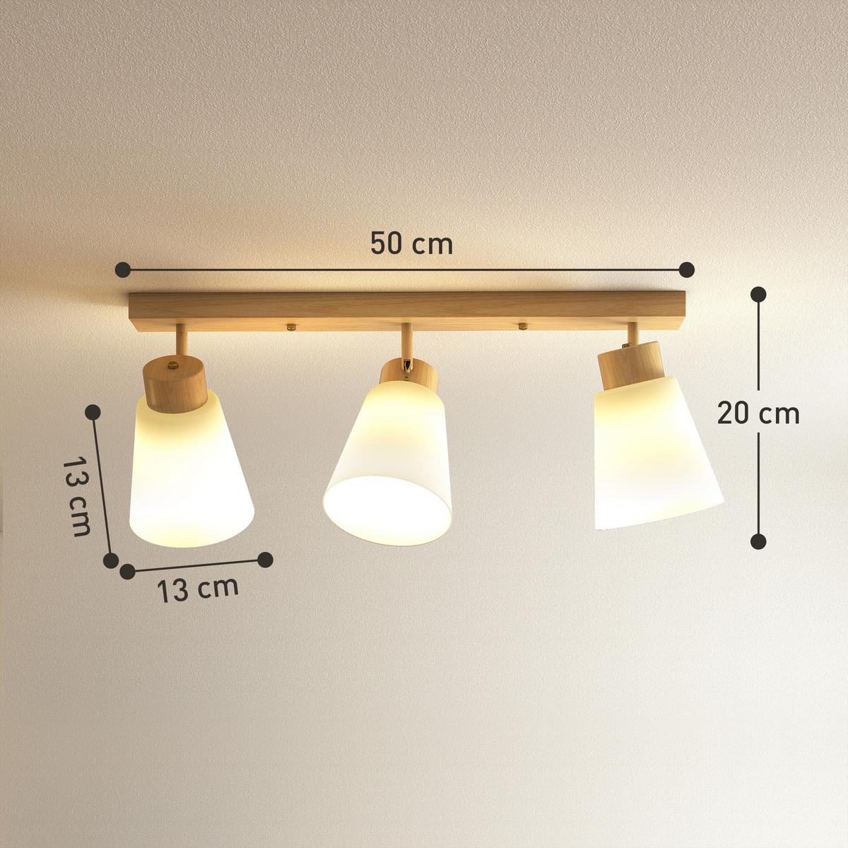DECKENLAMPE Stahl Glas Naturholz - Naturfarben, Metall (55/13/20cm) - HOMCOM