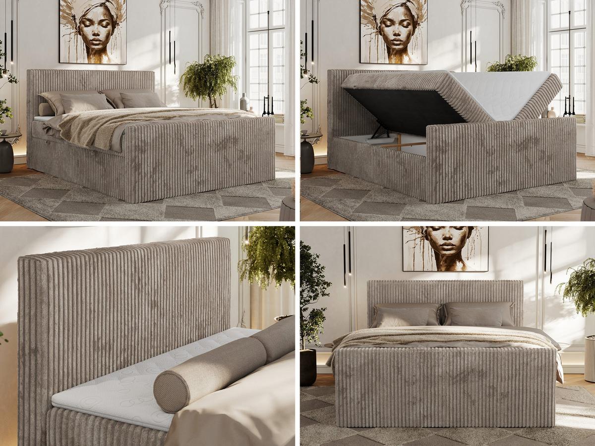 BOXBETT TILIANO DUO 160/200 - Hellbraun Cord - H3 - Hellbraun, Textil (160/200cm) - MKS