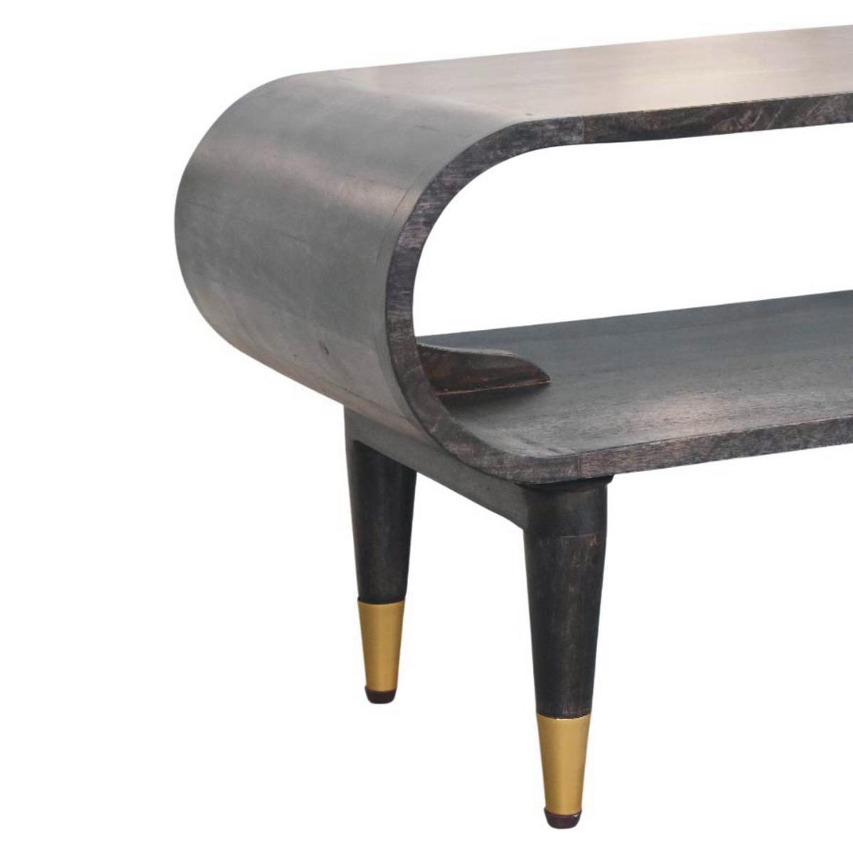 TV-MÖBEL Geschwungte Kante, Offenes Fach und Messing-Akzente, Schwarz - Schwarz, Holz (90/42/35cm) - Artisan Furniture