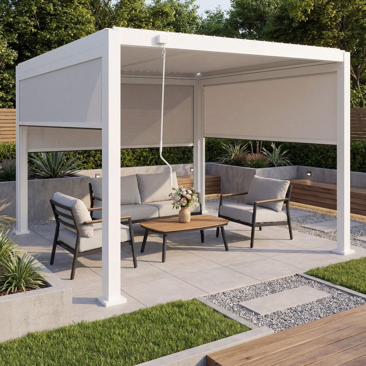 PERGOLA MIT SEITENWAND Weiß - Weiß, Metall (302/235/302cm) - MCW