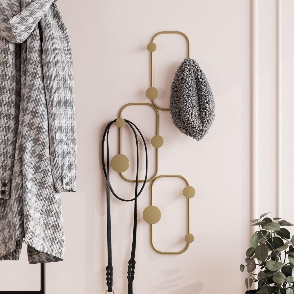 WANDGARDEROBE mit 6 abgerundeten Haken aus schwarzem Metall 28/5/70 cm - Goldfarben, Metall (5/70/7cm) - Calicosy