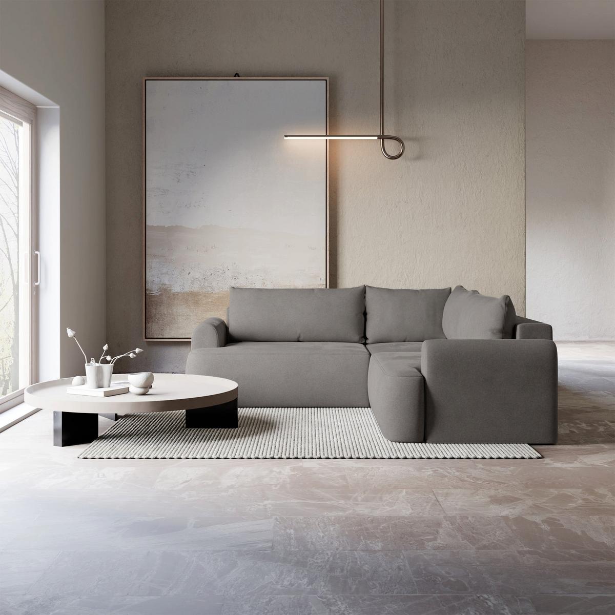 ECKSCHLAFSOFA Ovo graubraunVELOURSSTOFF universell MIT BETTKASTEN - Graubraun/Schwarz, Kunststoff/Textil (245/245cm) - Selsey
