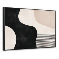 LEINWAND Bilder mit Rahmen - Abstrakt - Japandi - Beige - Modern - 90x60 - Schwarz, Textil (90/60cm) - MuchoWow