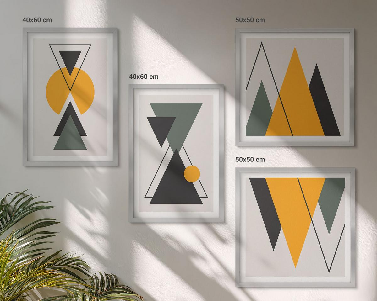 BILDER SET 4er Set - 50x50 cm & 40x60 cm Silberner Rahmen - Abstrakte geometrische Formen - Silberfarben, Kunststoff (50/50cm) - TULUP