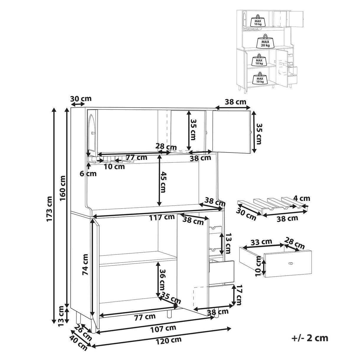 BUFFETSCHRANK 120 cm Hellbraun Campbellton - Hellbraun, Holzwerkstoff (120/173/40cm) - Beliani