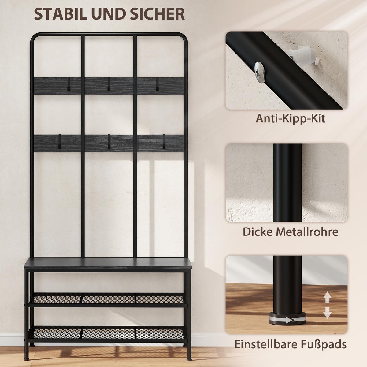 GARDEROBENSTÄNDER Metall Spanplatte Schwarz - Schwarz, Holzwerkstoff/Metall (36/180/91cm) - HOMCOM