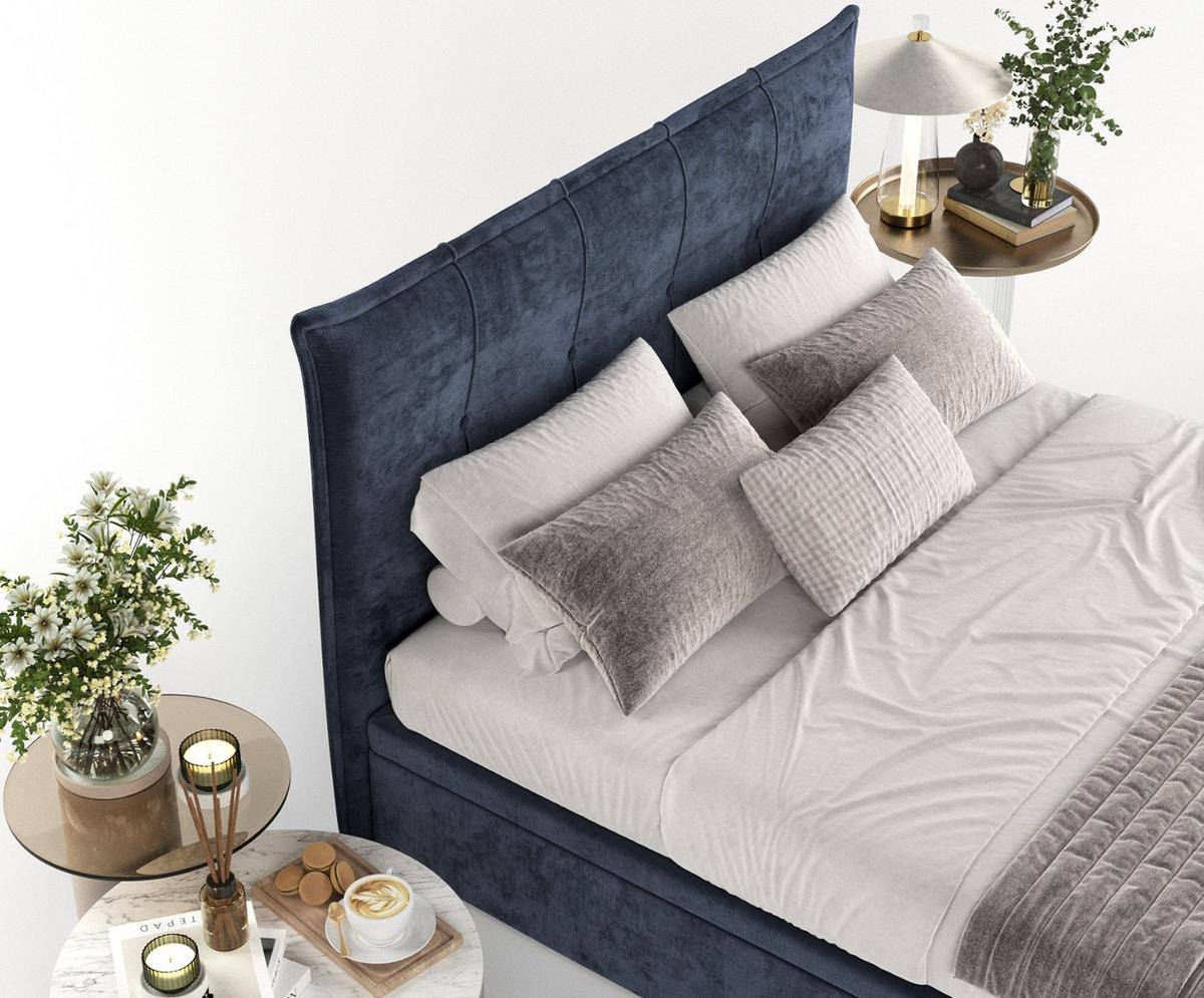 POLSTERBETT Liano mit Stauraum 120/200 cm Marineblau im Lotta Stoff - Schwarz/Dunkelblau, Holz/Holzwerkstoff (120/200cm) - AltaBeds