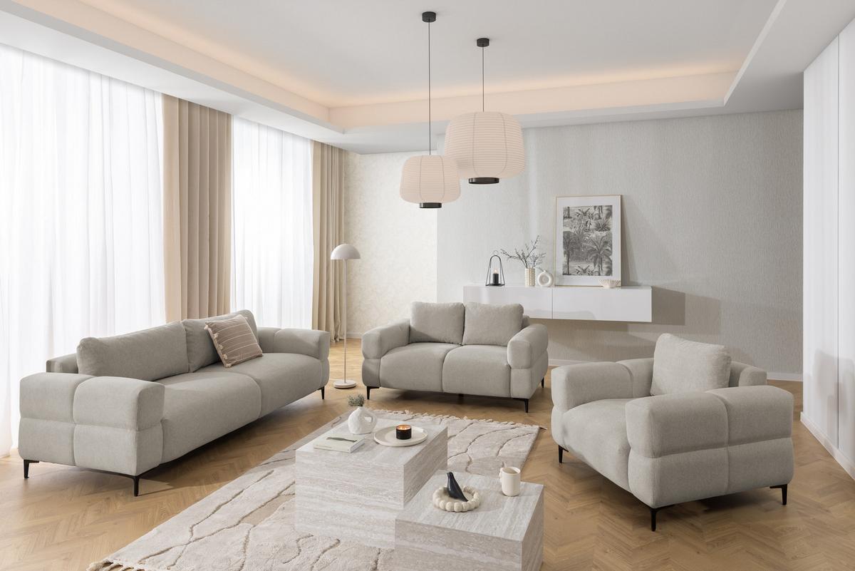 SESSEL Cardea in Bubble-Optik aus weichem Taupe Strukturstoff mit hohem Sitzkomfort - Taupe/Schwarz, Holz/Textil (102/80/97cm) - S-Style Möbel
