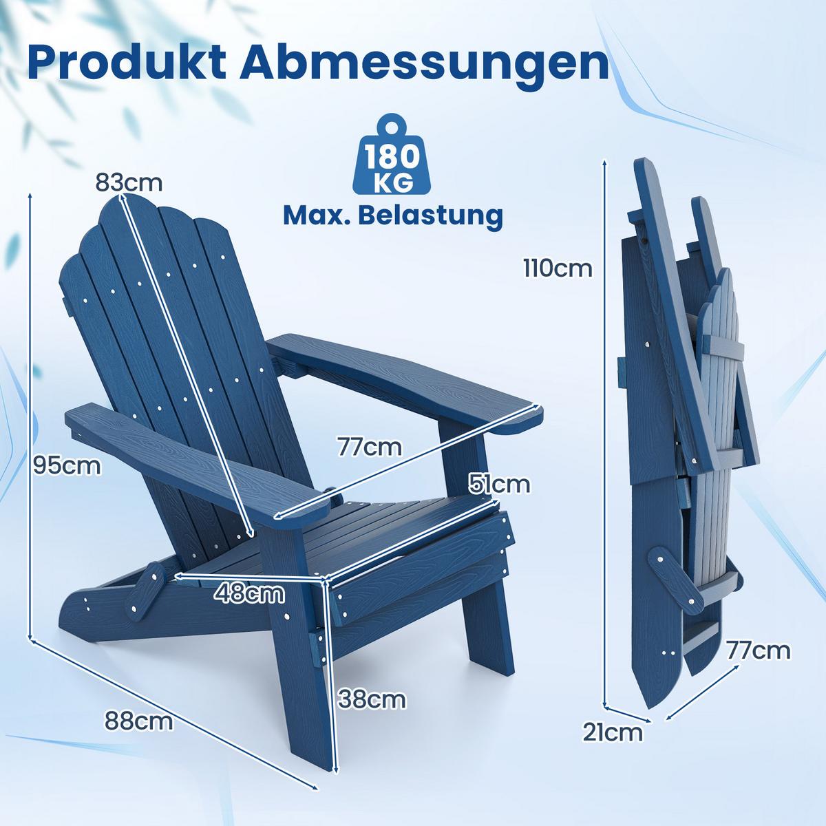 KLAPPSTUHL Marineblau - Dunkelblau, Metall (92/81/78cm) - COSTWAY