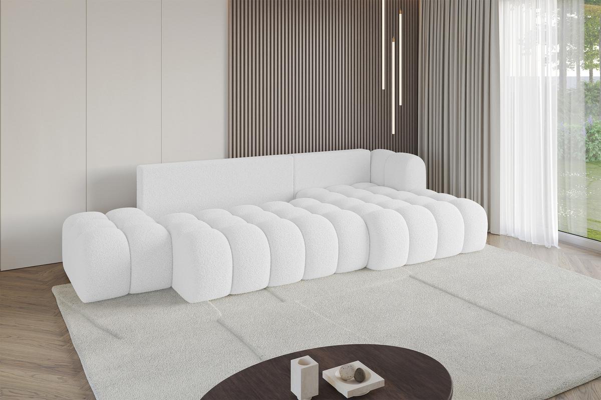 ECKSOFA mit Schlaffunktion Ottomane RECHTS OLEA-L2 321x164x75 Weiß Bouclé - Schwarz/Weiß, Holzwerkstoff/Kunststoff (164/321cm) - ALTDECOR