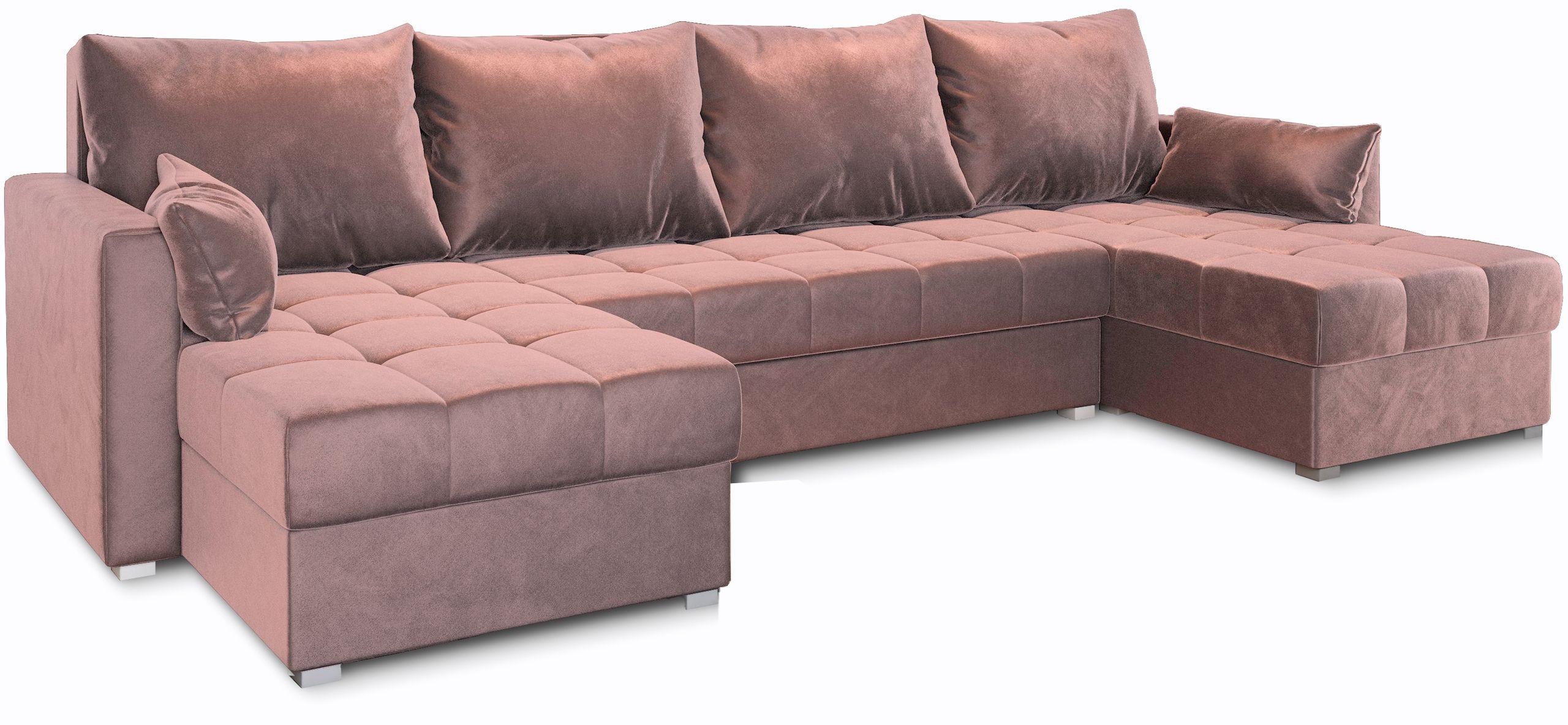 WOHNLANDSCHAFT NAKO Rosa Plüsch-Stoff mit Schlaffunktion - Rosa/Grau, Holz/Kunststoff (285/85/140cm) - MASSENO
