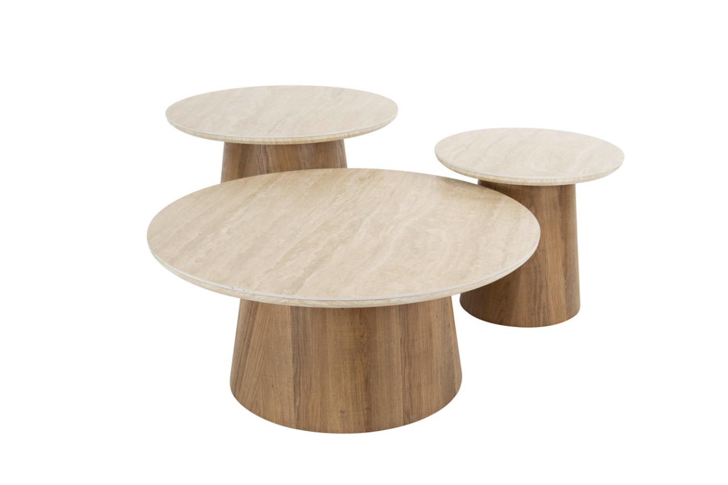 COUCHTISCH PRETO 3ER SET Weiß Keramik - Weiß/Braun, Keramik (80/80/35cm) - KAWOLA