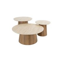 COUCHTISCH PRETO 3ER SET Weiß Keramik - Weiß/Braun, Keramik (80/80/35cm) - KAWOLA