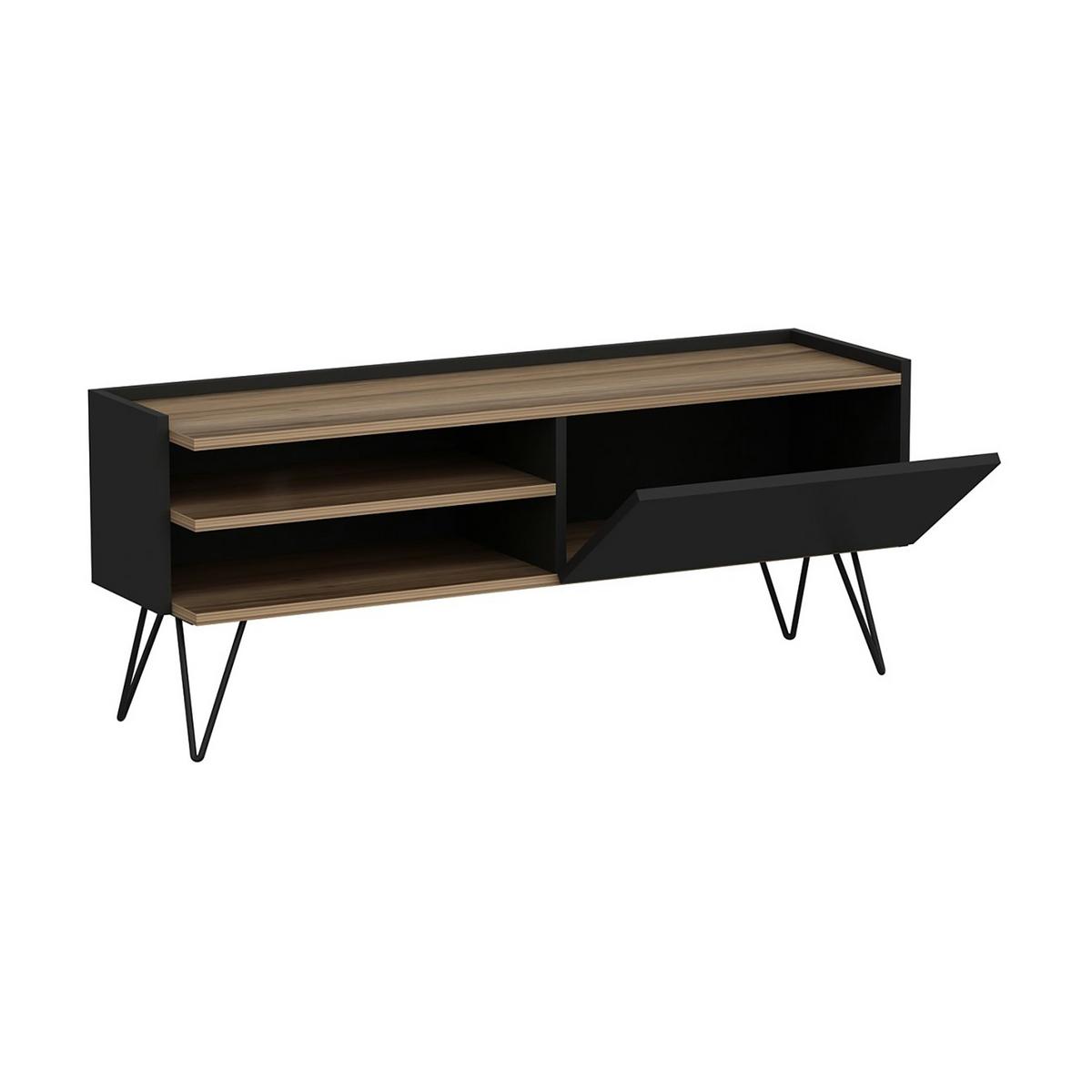 LOWBOARD Dronninglund - Schwarz, Holzwerkstoff/Metall (124/50/37cm) - [en.casa]