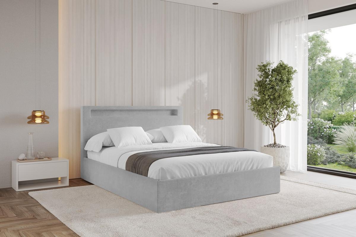 POLSTERBETT mit Bettkasten und Lattenrost, Boxbett ohne Matratze - GOLA 160x200 Grau - Hellgrau, Holzwerkstoff/Textil (160/200cm) - ALTDECOR