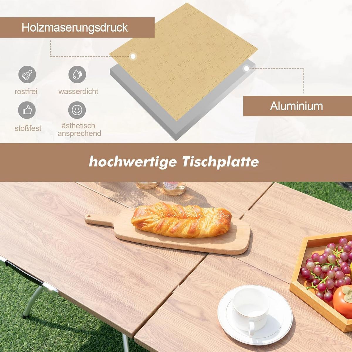 CAMPINGTISCH Natur(2er-Set) - Naturfarben, Metall - COSTWAY
