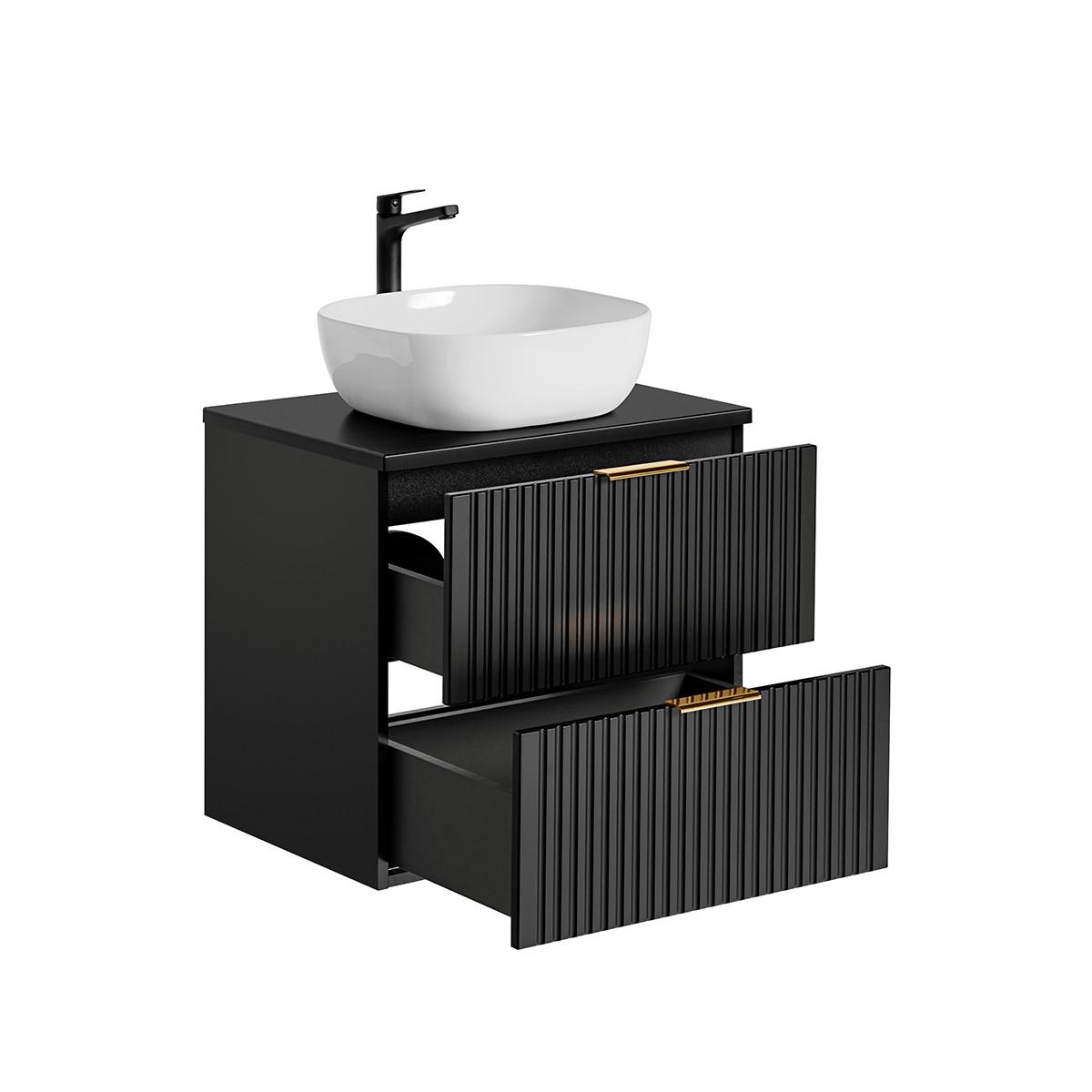 WASCHTISCH 60.6cm Adriel Mattschwarz - Schwarz, Holzwerkstoff (60.6/59/46cm) - Petits-meubles