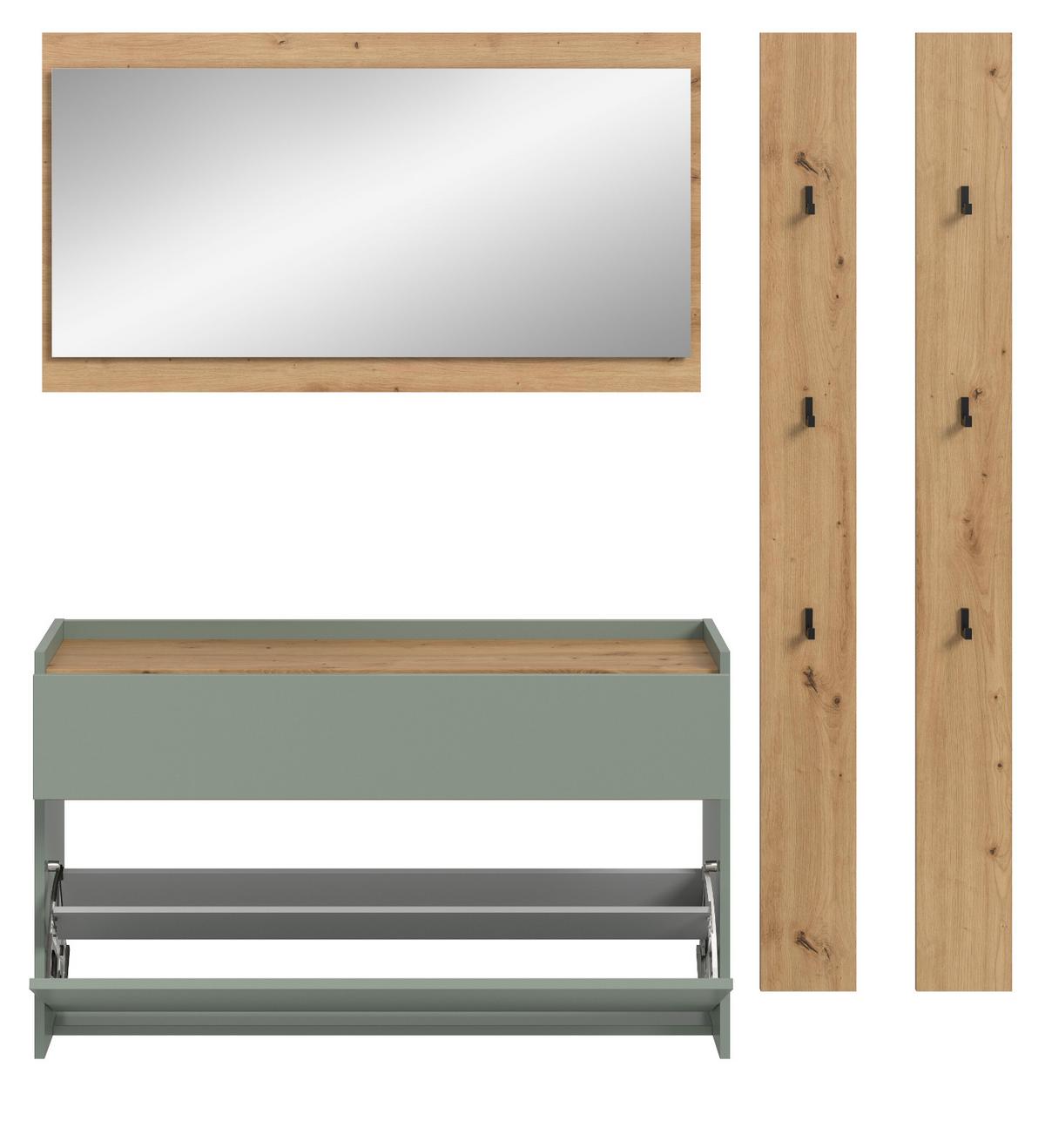 GARDEROBEN-SET Salbei grün, Eiche Artisan 4-teilig 172 cm, Garderobenmöbel hängend - Salbeigrün/Eiche Artisan, Glas/Holzwerkstoff (172/197/32cm) - Inn.Furn