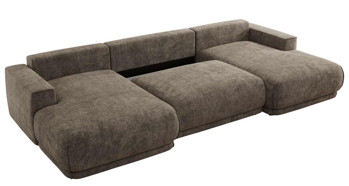 WOHNLANDSCHAFT RINA U Braun Schenille grob gewebt - Schwarz/Braun, Kunststoff/Textil (360/85/170cm) - MKS