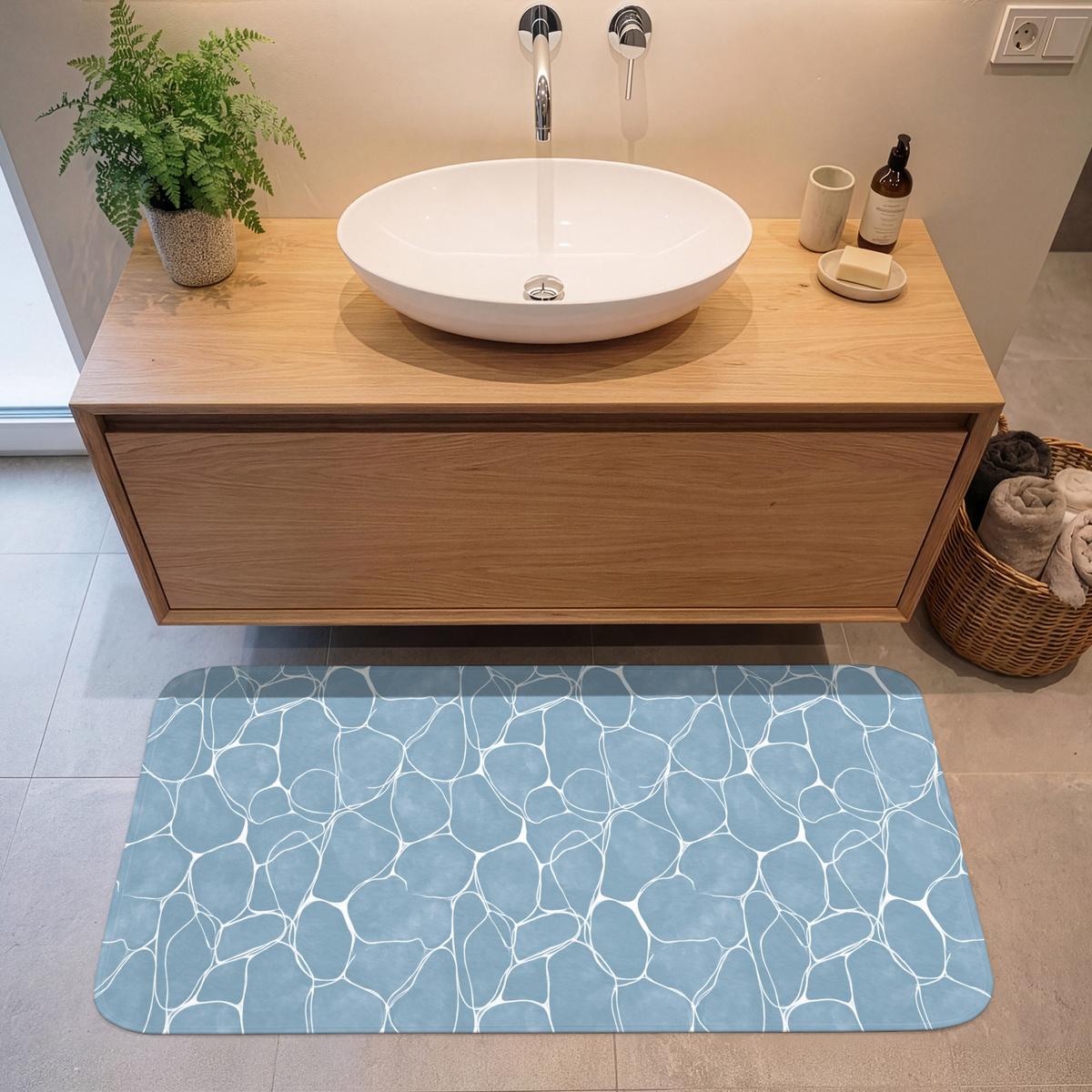 BADEMATTE Organisch - Muster - Blau 120x60 cm - Hellblau, Textil (120/60cm) - OnlyWow