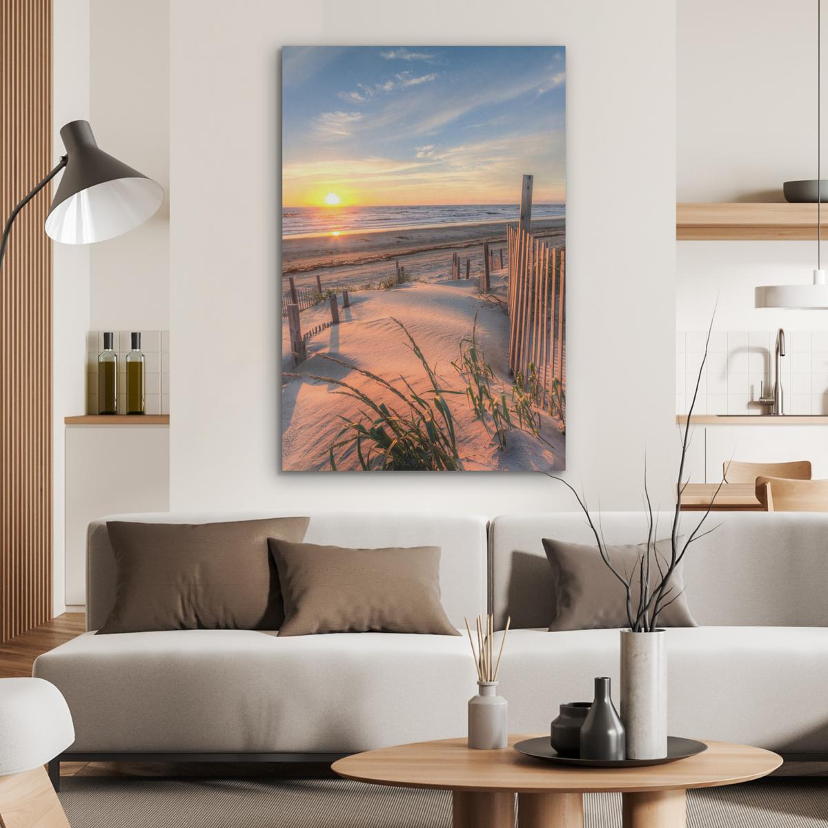 AKUSTIKBILD Strand - Meer - Düne - Sonnenuntergang - Landschaft Wanddeko 70x100 cm - Beige, Kunststoff (70/100/0.9cm) - MuchoWow