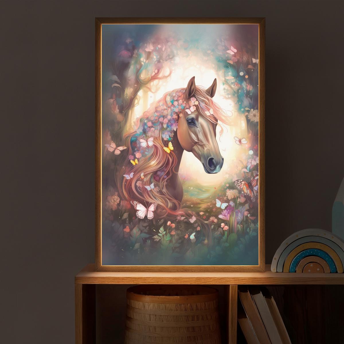 WANDLEUCHTE MIT AKKU Pferd - Natur - Blumen - Schmetterlinge - Wald 40x60 cm - Dunkelbraun, Holzwerkstoff (40/60/8cm) - OnlyWow