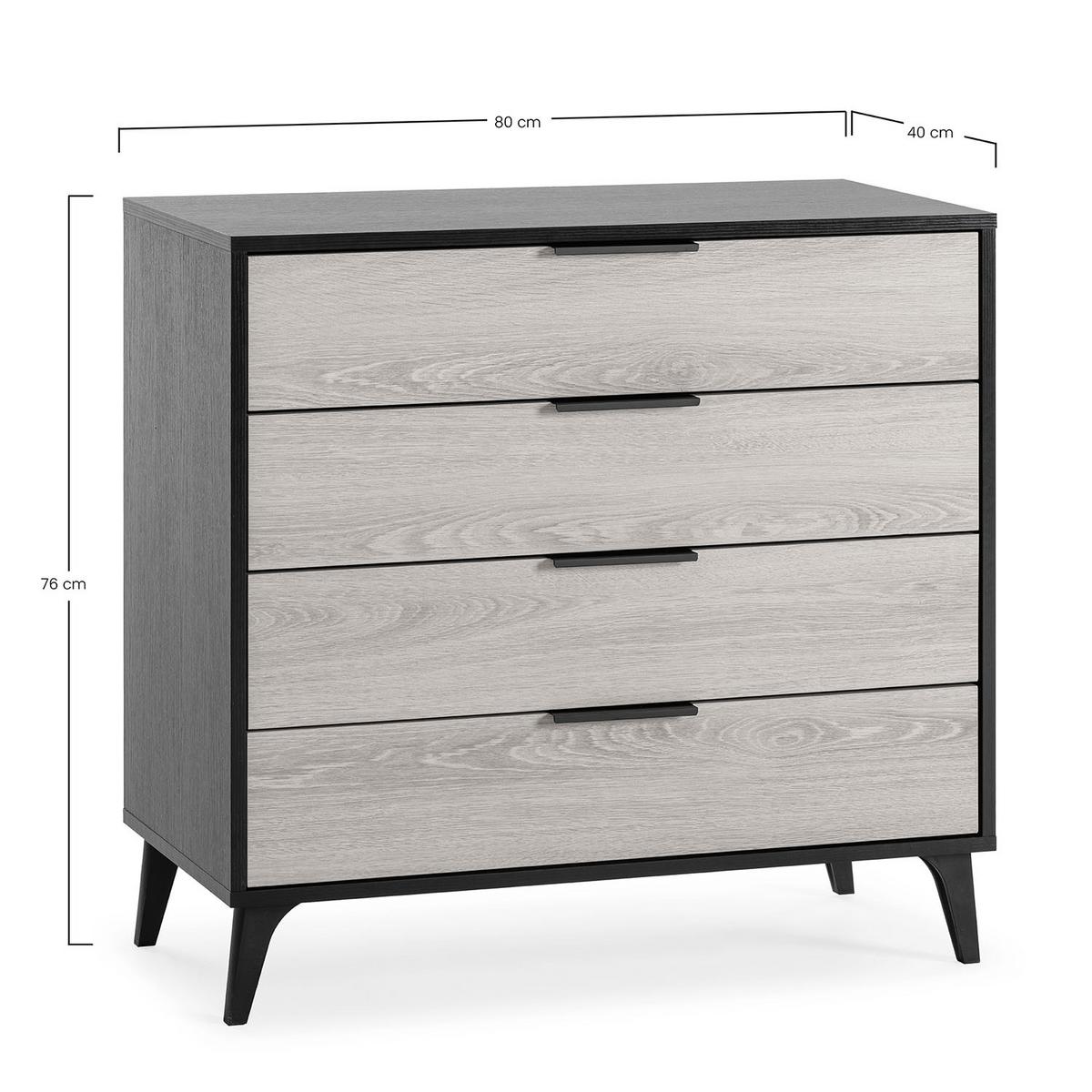 KOMMODE 80/76/40 Kalma Schwarz/Eichenfarbe - Schwarz, Holzwerkstoff (80/76/40cm)