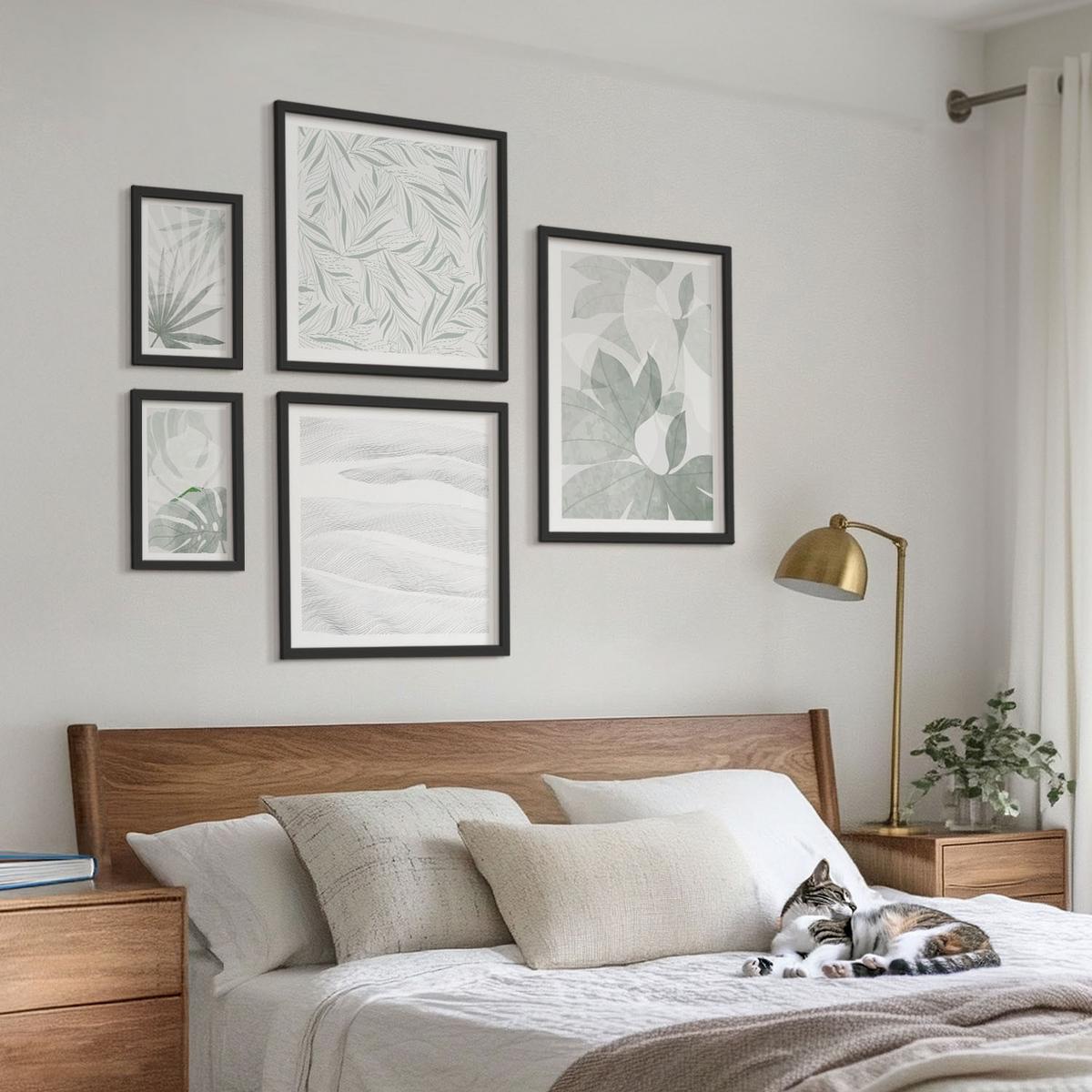 BILDER SET 5er Set - 50x50 cm & 20x30 cm & 40x60 cm Schwarzer Rahmen - Meeresarchitektur Griechenlands - Schwarz, Kunststoff (40/60cm) - TULUP