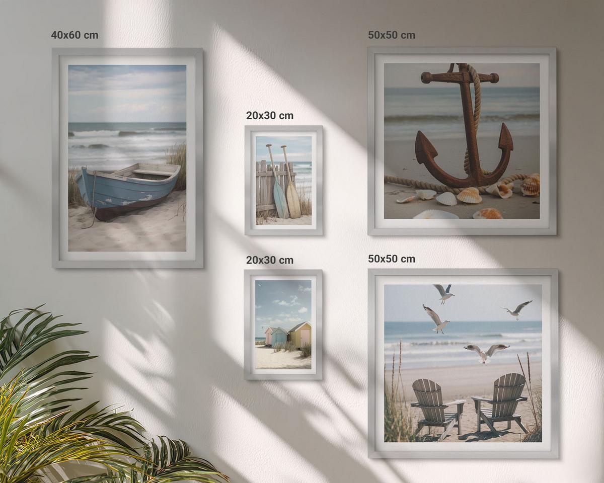 BILDER SET 5er Set - 50x50 cm & 20x30 cm & 40x60 cm Silberner Rahmen - Abstrakte Pflanzenmotive - Silberfarben, Kunststoff (40/60cm) - TULUP