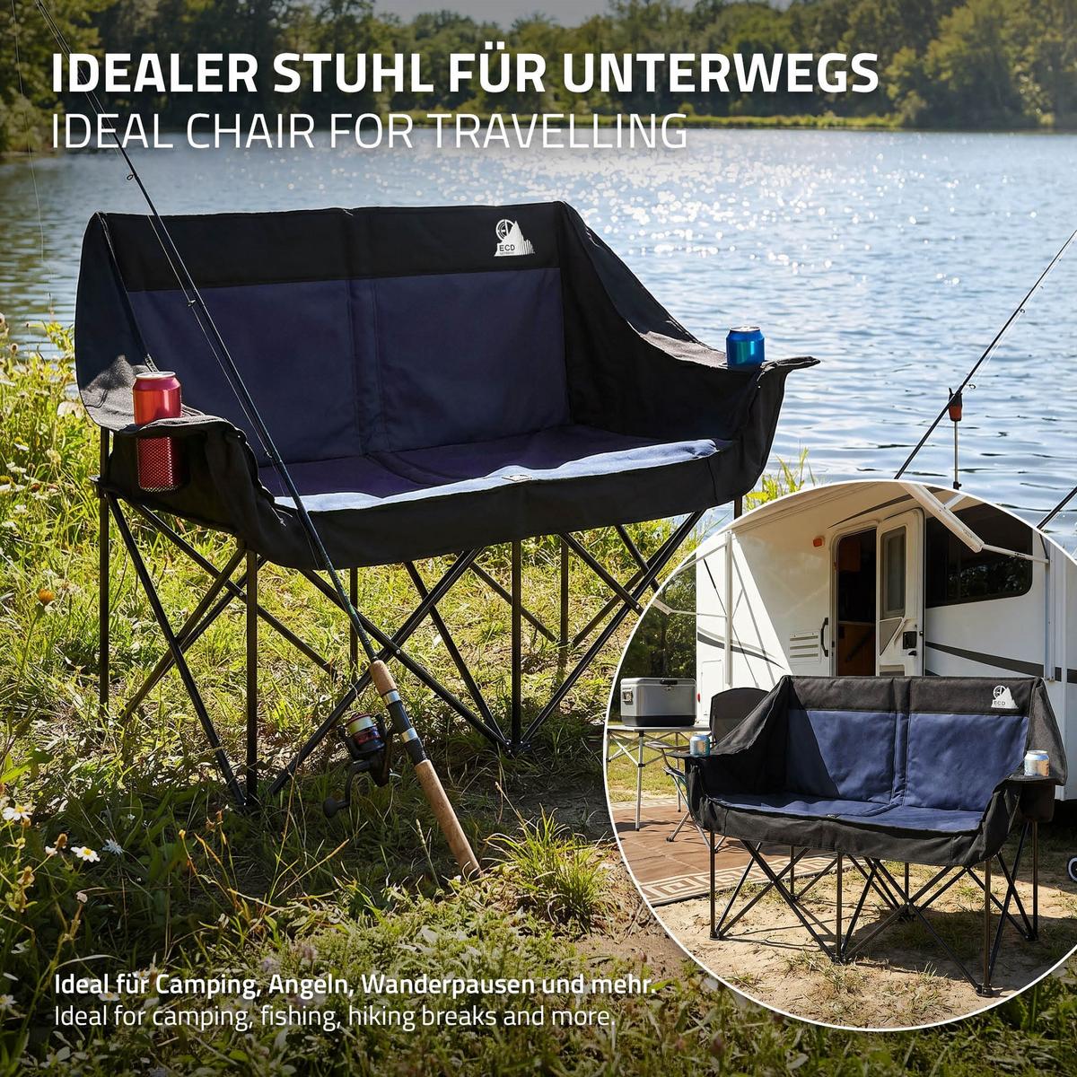 CAMPINGSTUHL 2-Sitzer Blau faltbar mit Stahlgestell 54,5x145,92 cm - Blau, Textil (145/92/54.5cm) - ECD-Germany
