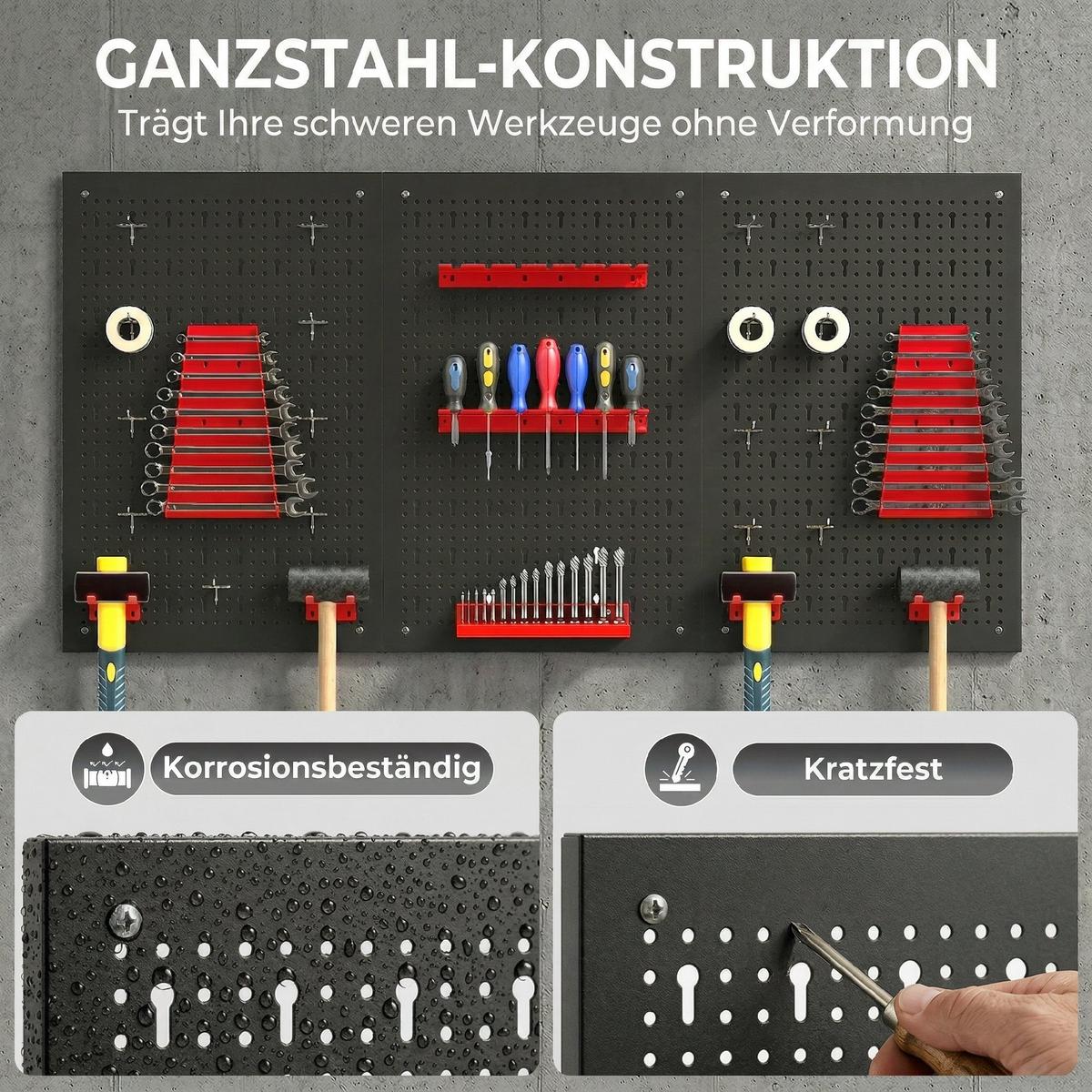 WERKZEUGWAND 28er Set Stahl Schwarz Rot - Schwarz, Metall (40/2/60cm) - HOMCOM