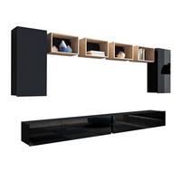 WOHNWAND Kossana 35 Modern Goldene Eiche/Schwarz 300/154/43 cm Wohnwand Set - Schwarz, Holzwerkstoff/Kunststoff (300/158/43cm) - AX Living