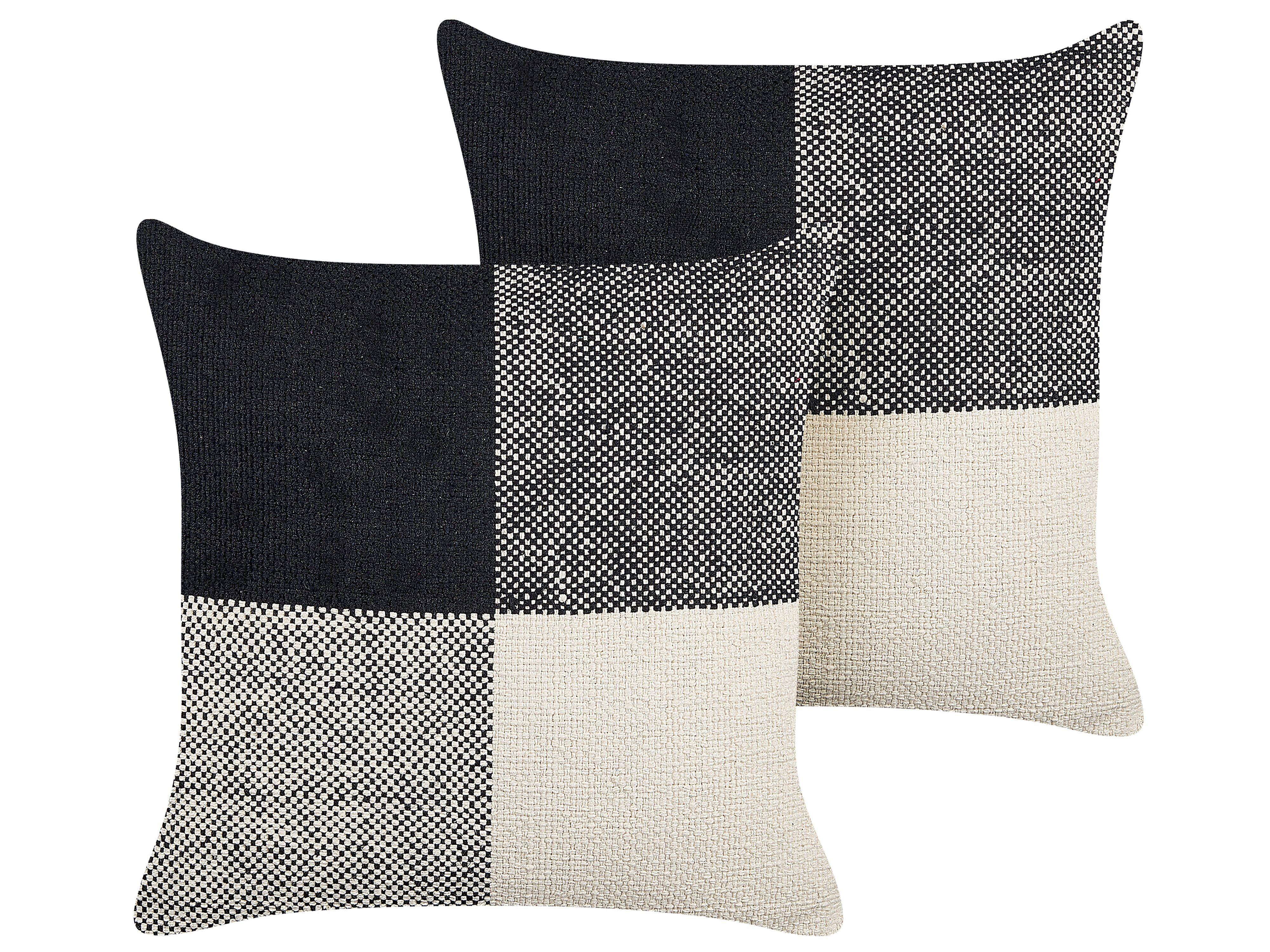 DEKOKISSEN 2er-Set Hellbeige 45/45 cm Laelia - Beige/Schwarz, Naturmaterialien (45/45cm) - Beliani