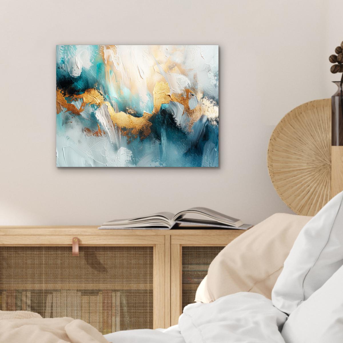 METALLBILD Abstrakt - Kunst - Gold - Blau 40x30 cm - Petrol, Metall (40/30cm) - MuchoWow