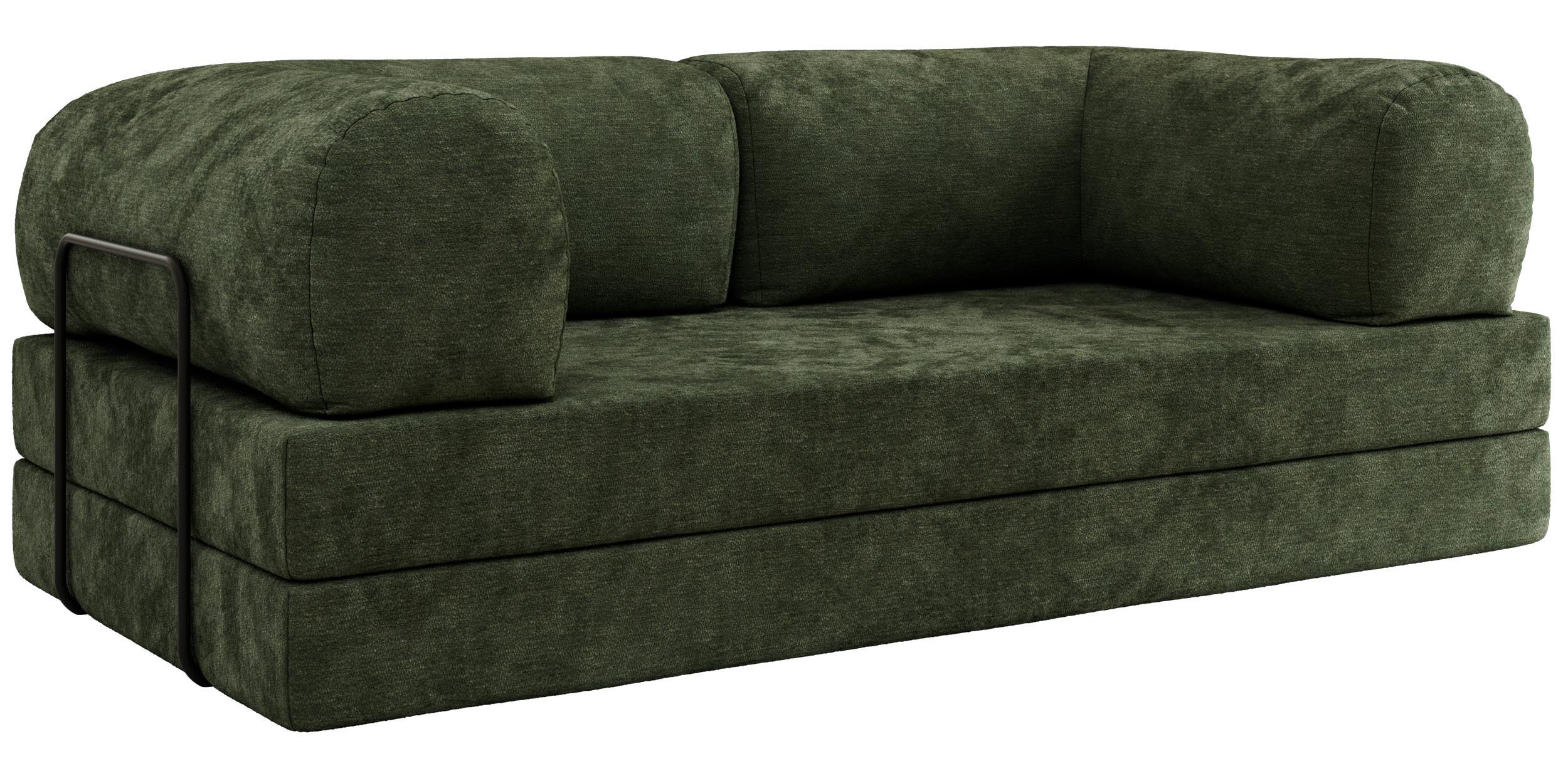 3-SITZER SOFA ORSETTO - Dunkelgrün Schenille glatt - Dunkelgrün/Schwarz, Textil/Metall (200/70/100cm) - MKS