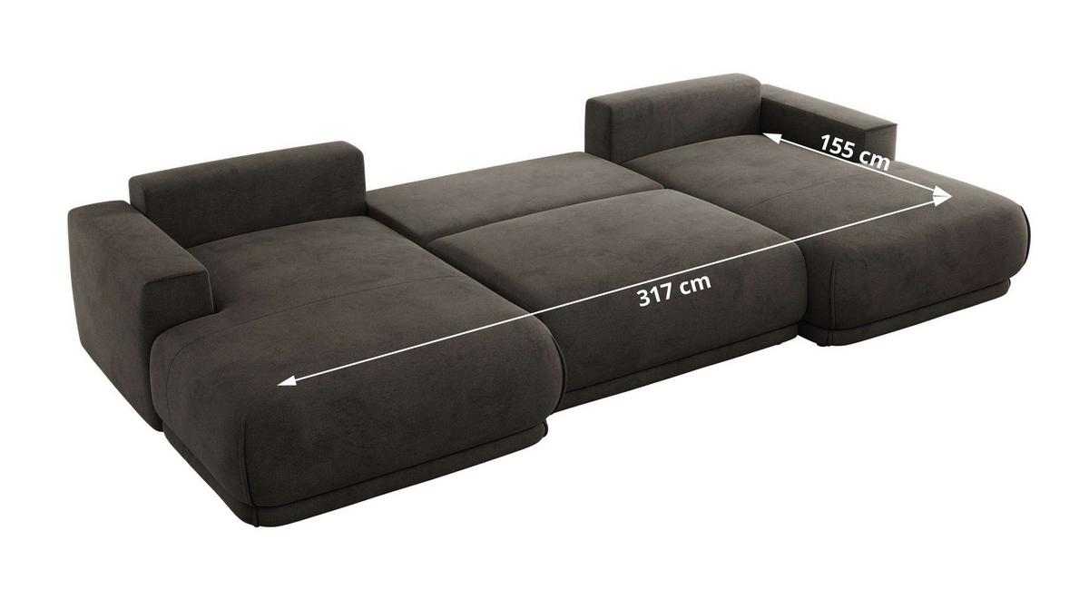WOHNLANDSCHAFT RINA U Dunkelgrau Velvet - Dunkelgrau/Schwarz, Kunststoff/Textil (360/85/170cm) - MKS