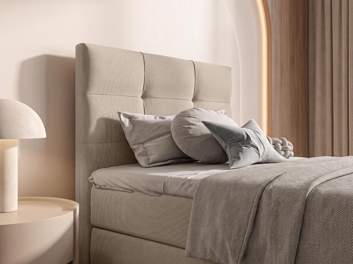BOXBETT DEFNE 100x200 cm mit Fußteil und Matratze - Creme + TOPPER - Creme/Schwarz, Holz/Holzwerkstoff (100/200cm) - AX Living