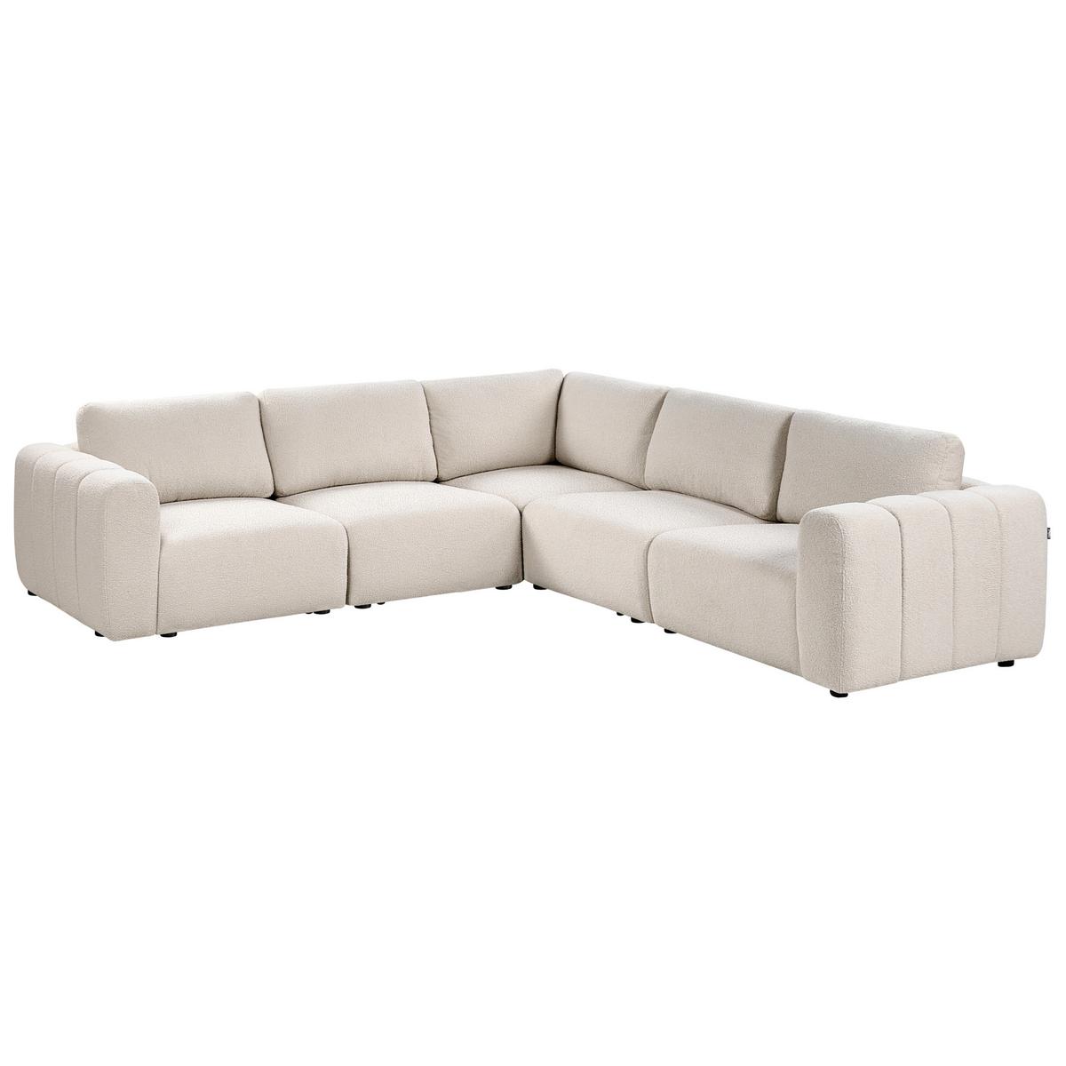 ECKSOFA Modul 5-Sitzer Bouclé Cremeweiß linksseitig Kivvik - Creme, Textil (287/100cm) - Beliani