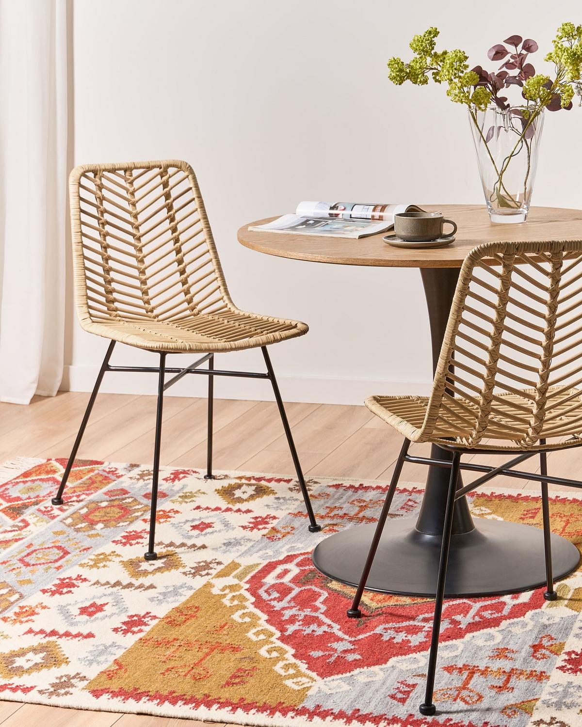 ESSZIMMERSTUHL 2er-Set Rattan Naturfarben Dilley - Naturfarben, Naturmaterialien (45/83/60cm) - Beliani