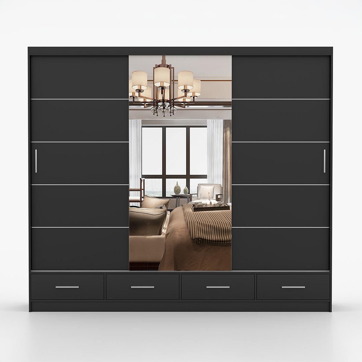 KLEIDERSCHRANK Florence 250 cm, 250/215/64, 2-türig, schwarz - Schwarz, Holzwerkstoff (250/215/64cm) - imoebel24