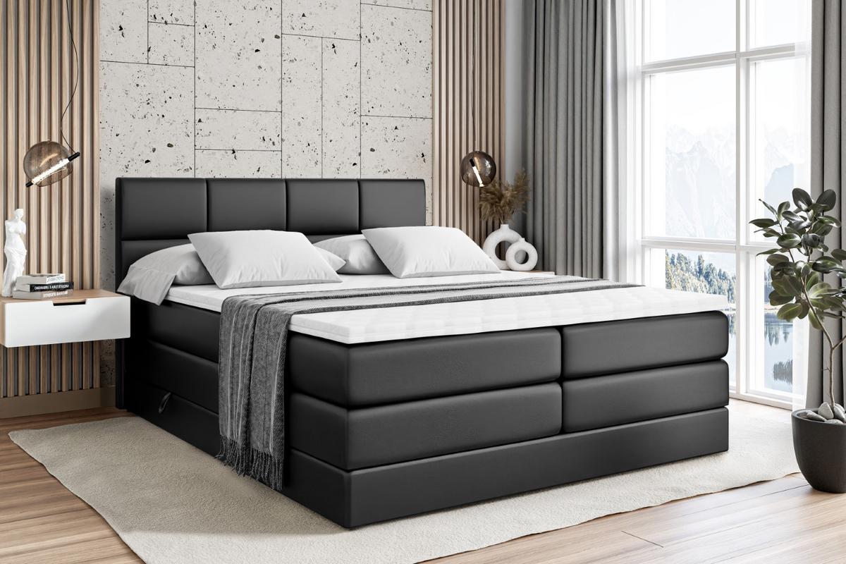 BOXSPRINGBETT ARDENI KING - 140x200 - H3/H4 - Schwarz Hochglanz - Schwarz Hochglanz, Holzwerkstoff (140/200cm)