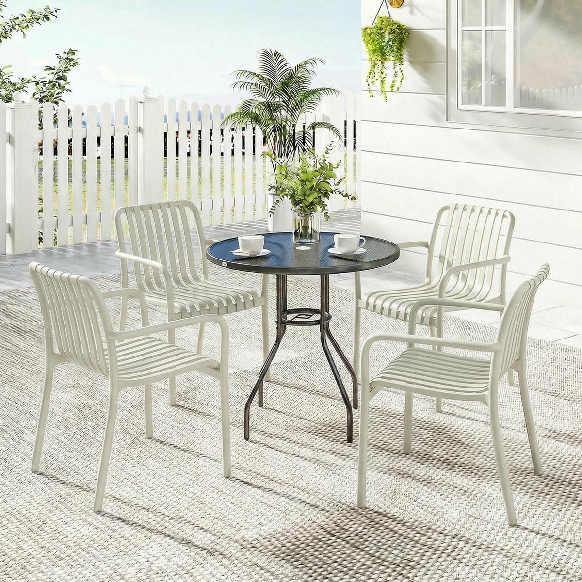 GARTENSTÜHLE 4er Set Kunststoff Cremeweiß - Creme, Kunststoff (55/81.5/58.5cm) - Outsunny