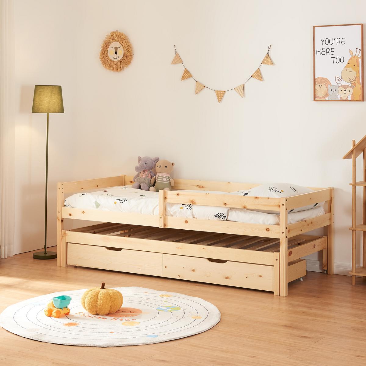 DOPPEL-KINDERBETT Sonkajärvi - Naturfarben, Holz (90/200cm) - [en.casa]
