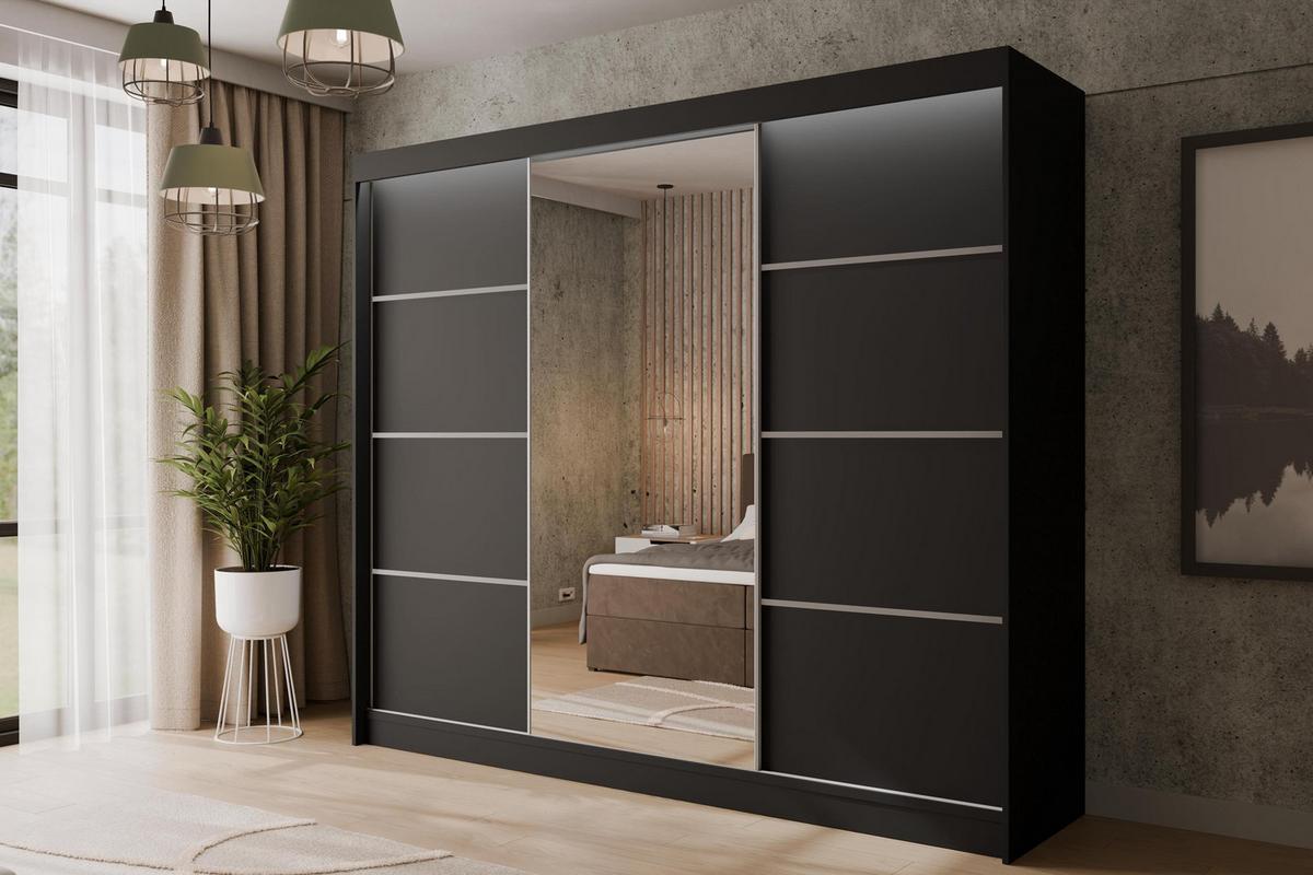 KLEIDERSCHRANK PAOKI mit LED - 250 cm - Schwarz - Schwarz, Holzwerkstoff (250/215/61cm) - ALTDECOR