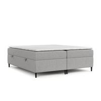 BOXBETT Theo 140/200 cm Graubeige im Megan Stoff - Schwarz/Grau, Holz/Holzwerkstoff (140/200cm) - AltaBeds