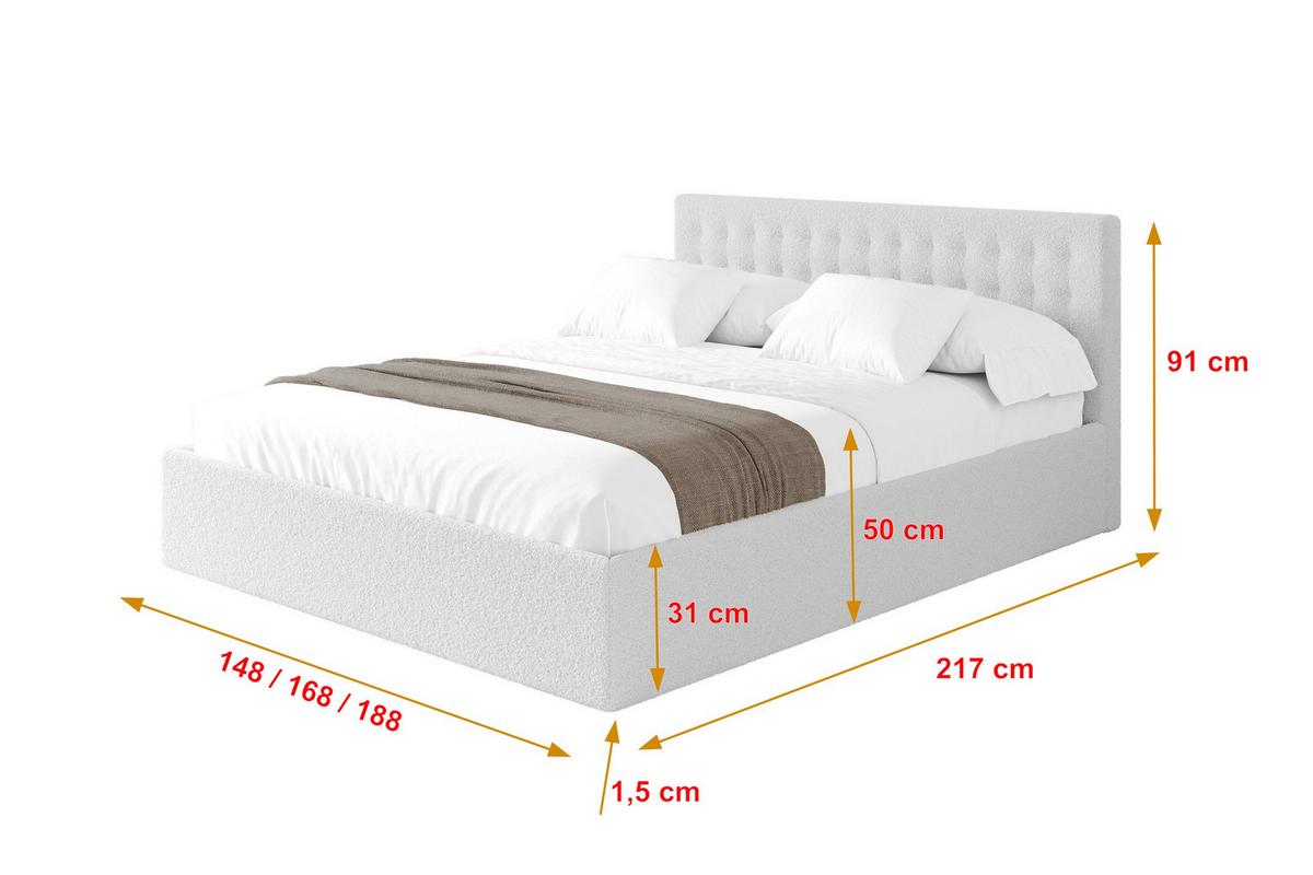 POLSTERBETT mit Bettkasten und Lattenrost, Bett mit Matratze H3/H4 - PARI 160x200 Weiß - Weiß, Holzwerkstoff/Textil (160/200cm) - ALTDECOR