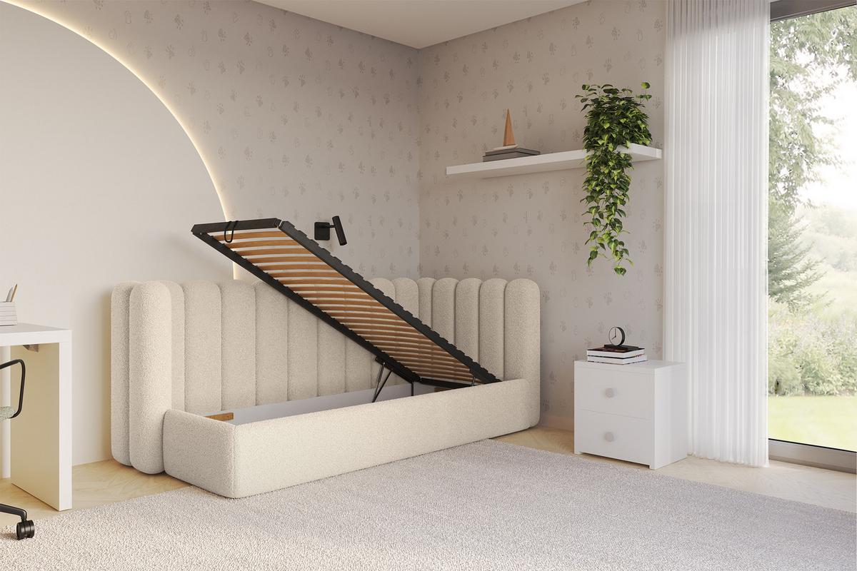 EINZELLBETT Jugendbett mit Bettkasten und Matratze H3/H4, Links - HUGY 100x200 Dunkelbeige - Mokka, Holzwerkstoff/Textil (100/200cm) - ALTDECOR