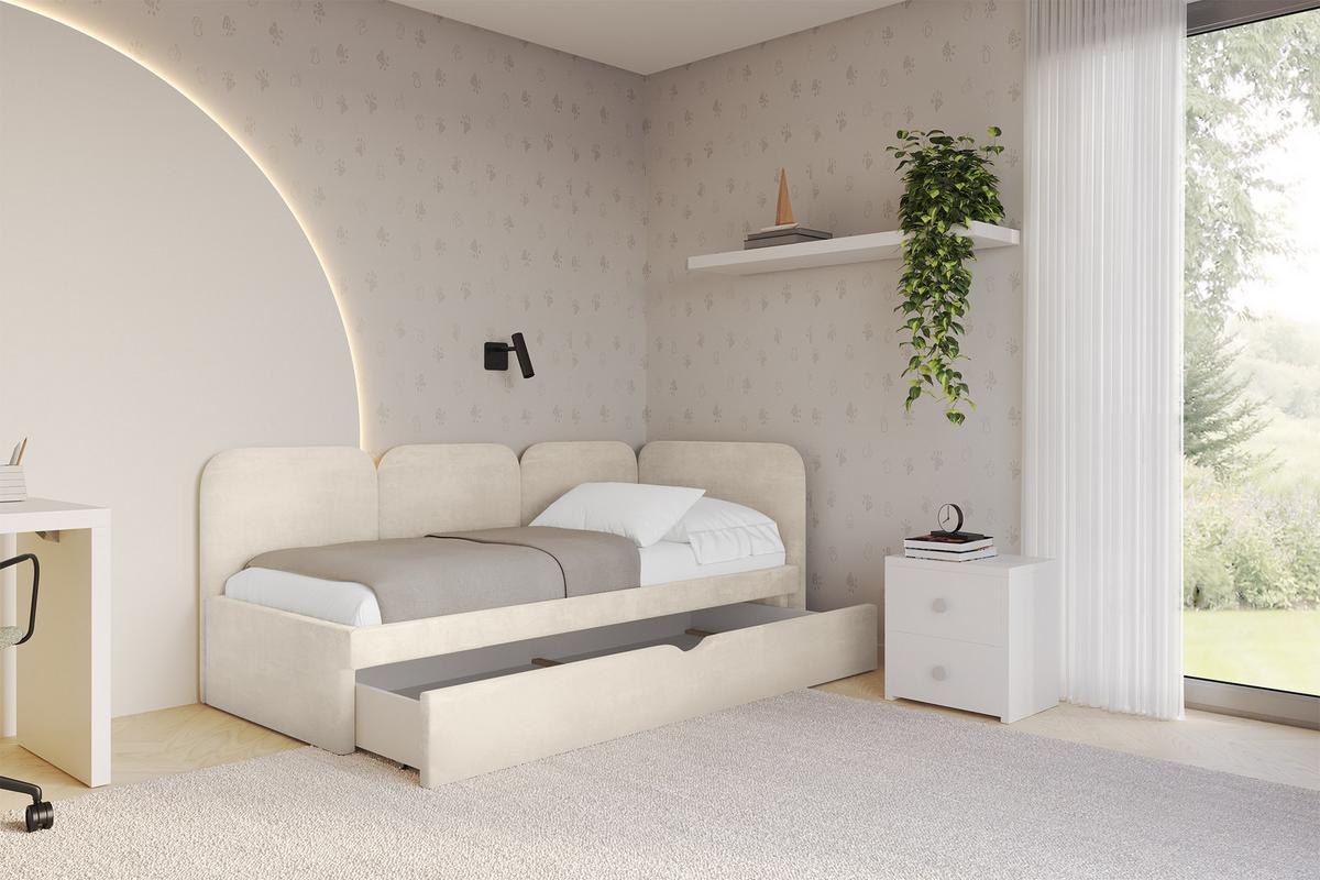 EINZELLBETT Jugendbett mit Bettkasten, Links - ALVY 100x200 Beige - Beige, Holzwerkstoff/Textil (100/200cm) - ALTDECOR