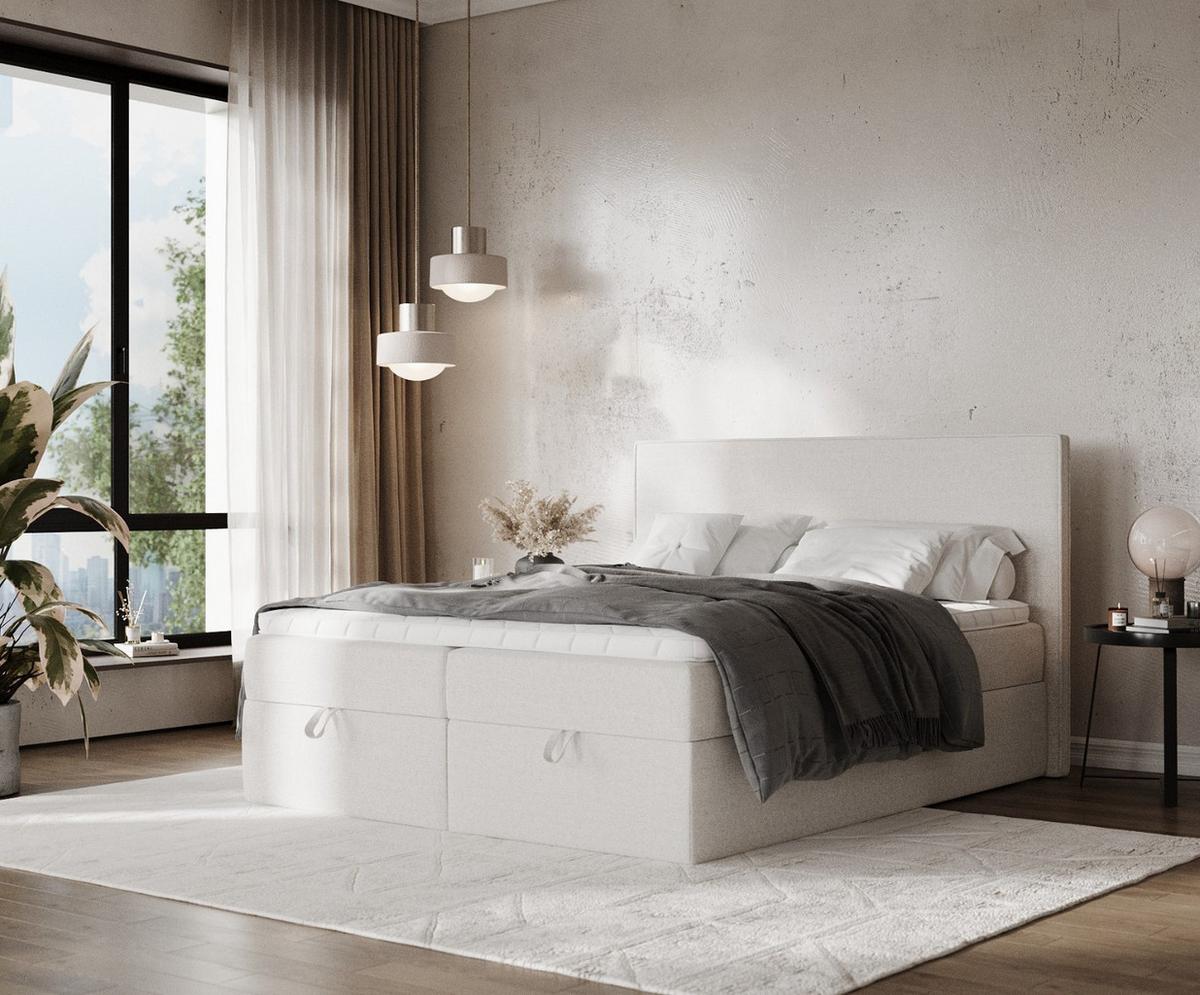 BOXBETT Velma 200/200 cm Hellbeige im Riva Stoff - Sandfarben/Schwarz, Holz/Holzwerkstoff (200/200cm) - AltaBeds